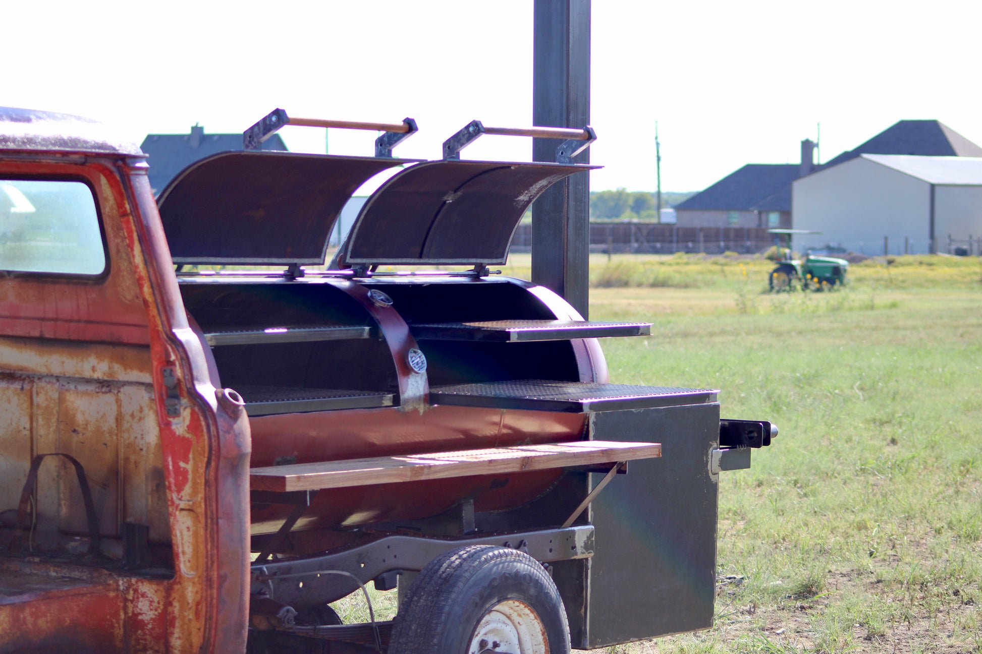 330 Gallon Reverse Flow Offset Smoker on a 1955 Chevy Truck