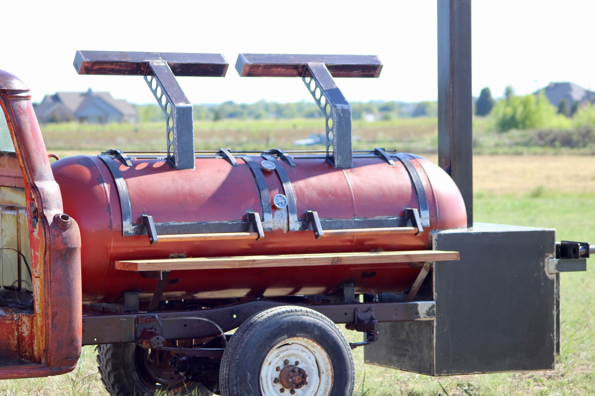 330 Gallon Reverse Flow Offset Smoker on a 1955 Chevy Truck