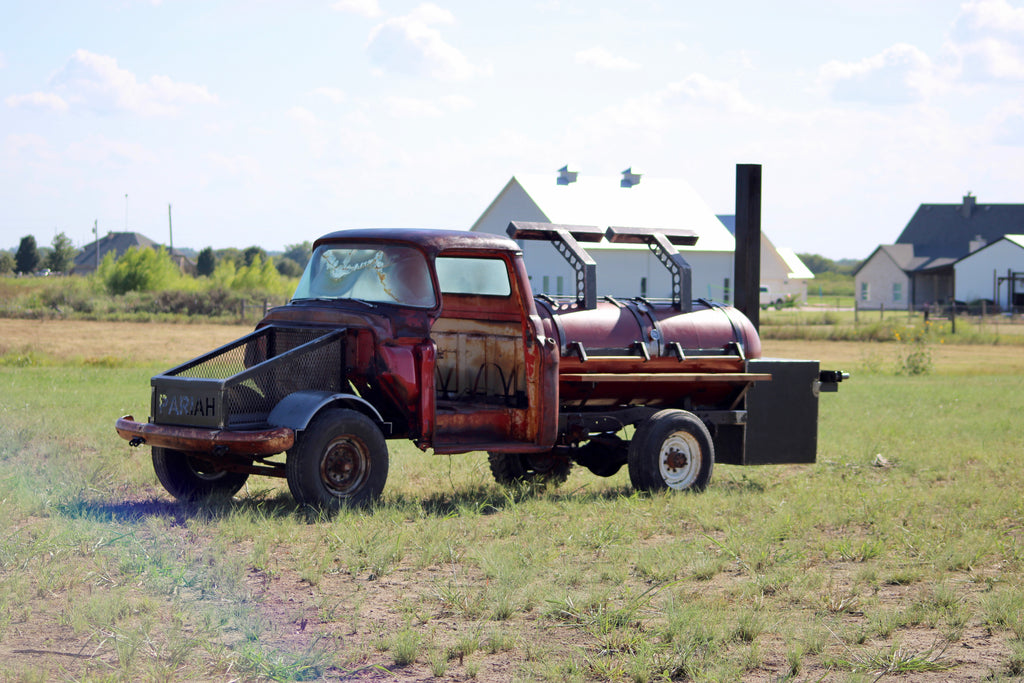 330 Gallon Reverse Flow Offset Smoker on a 1955 Chevy Truck