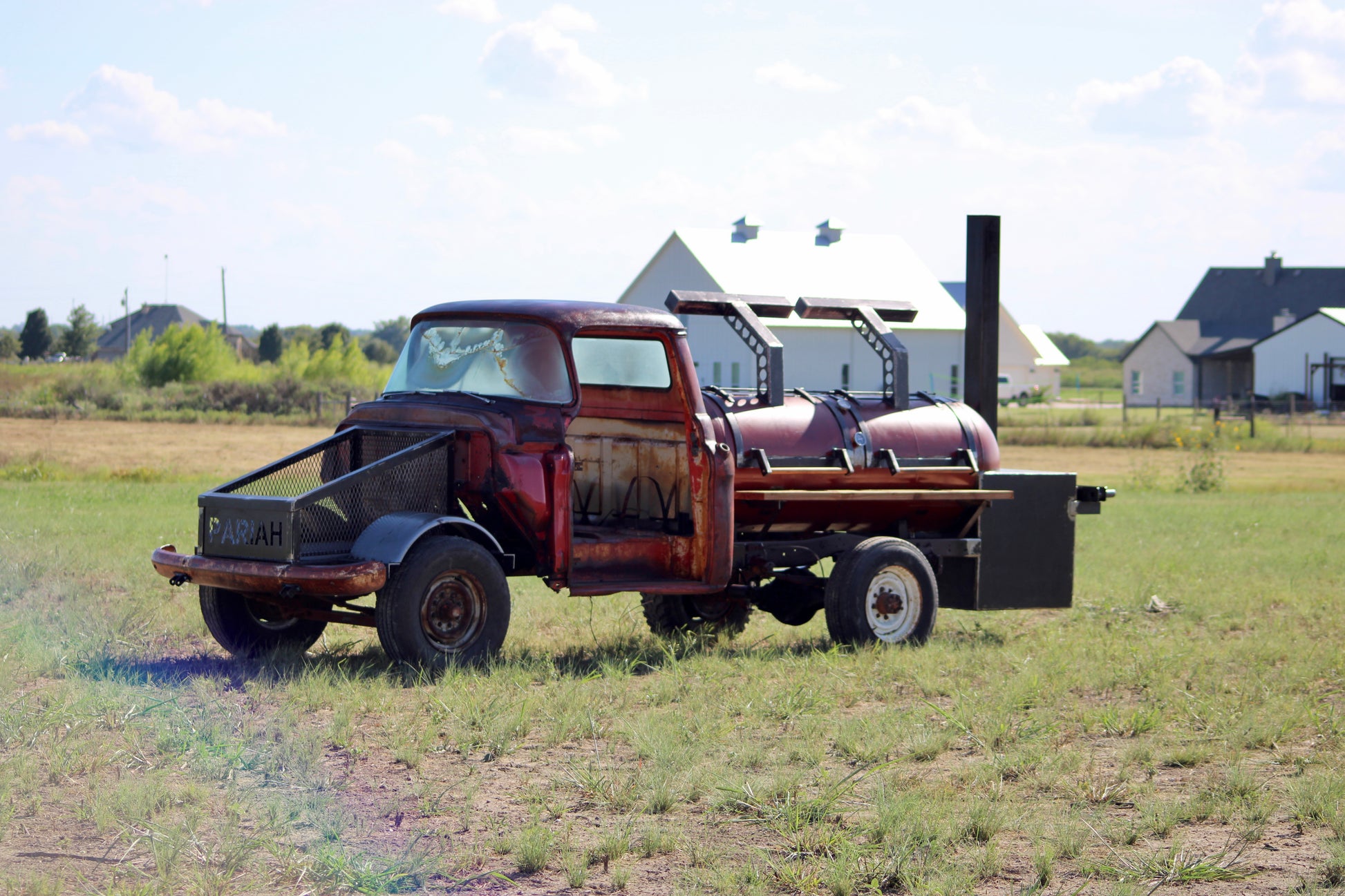 330 Gallon Reverse Flow Offset Smoker on a 1955 Chevy Truck