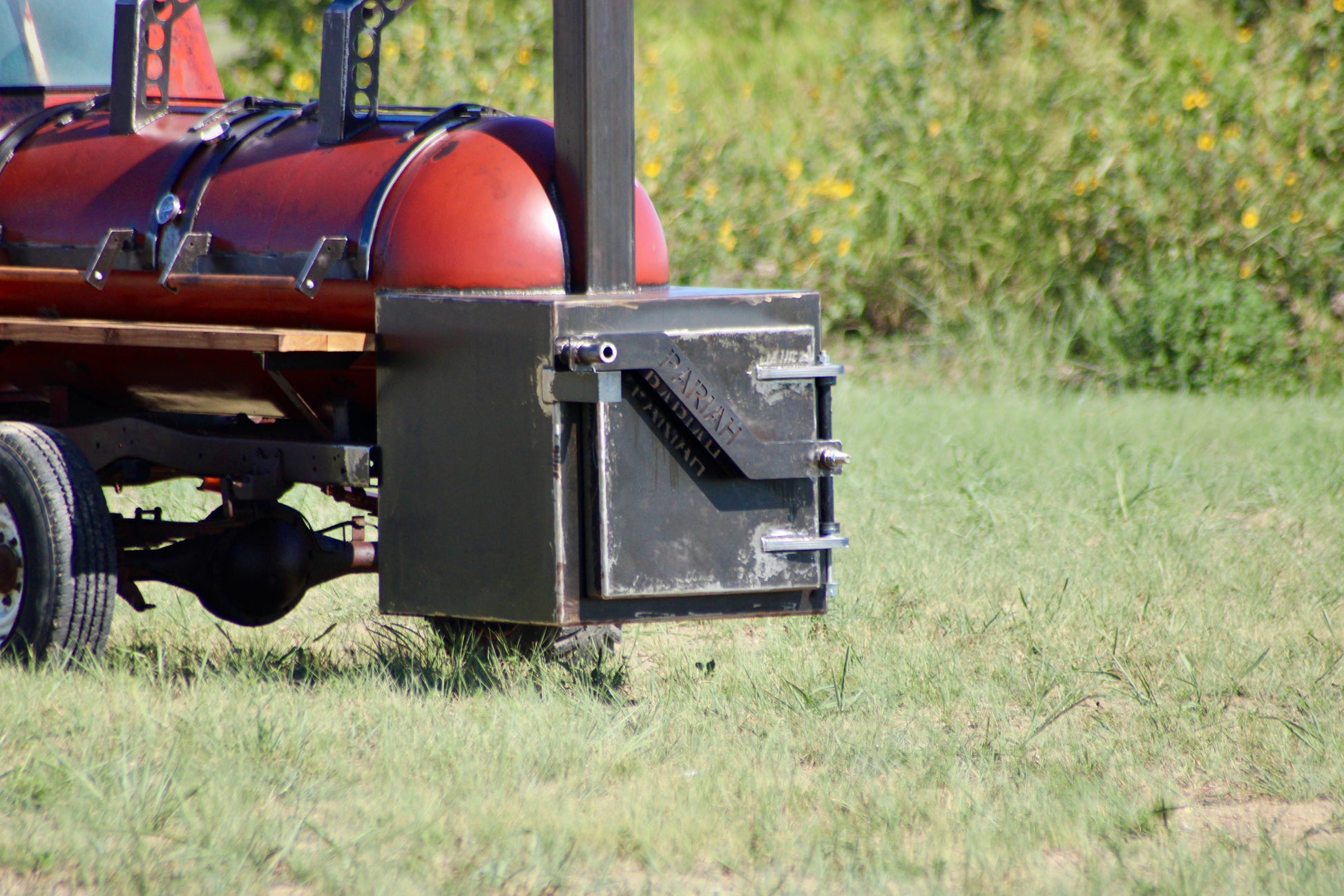 330 Gallon Reverse Flow Offset Smoker on a 1955 Chevy Truck
