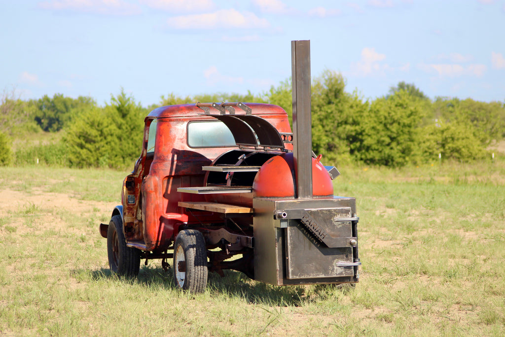 330 Gallon Reverse Flow Offset Smoker on a 1955 Chevy Truck
